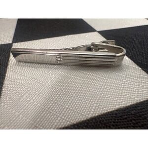 Speidel Vintage Mens Silver Tone Etched Linear Tie Bar Clip Made in USA